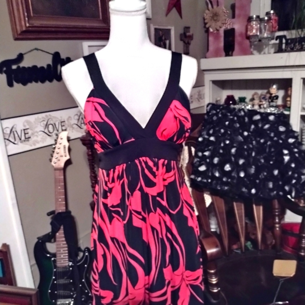 Vintage Pink Black Y2K Mini Dress Size Large 12 14